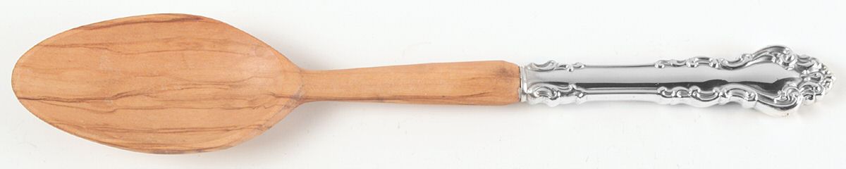 Spanish Baroque (Sterling, 1965) Salad Serving Spoon with Wooden Bowl by Reed & Barton-1