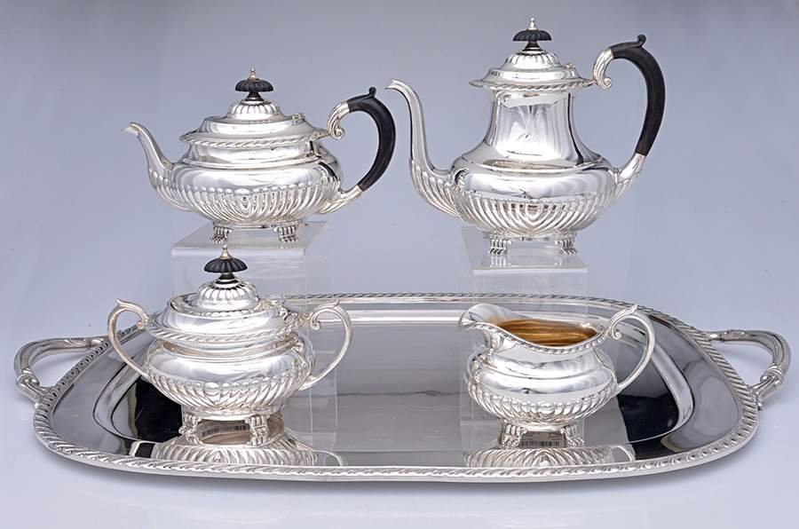 Stratford (Sterling, Hollowware) 5 Piece Tea Set (CPWH,TPWH, SCR, SSU, WTL) by Reed & Barton-1