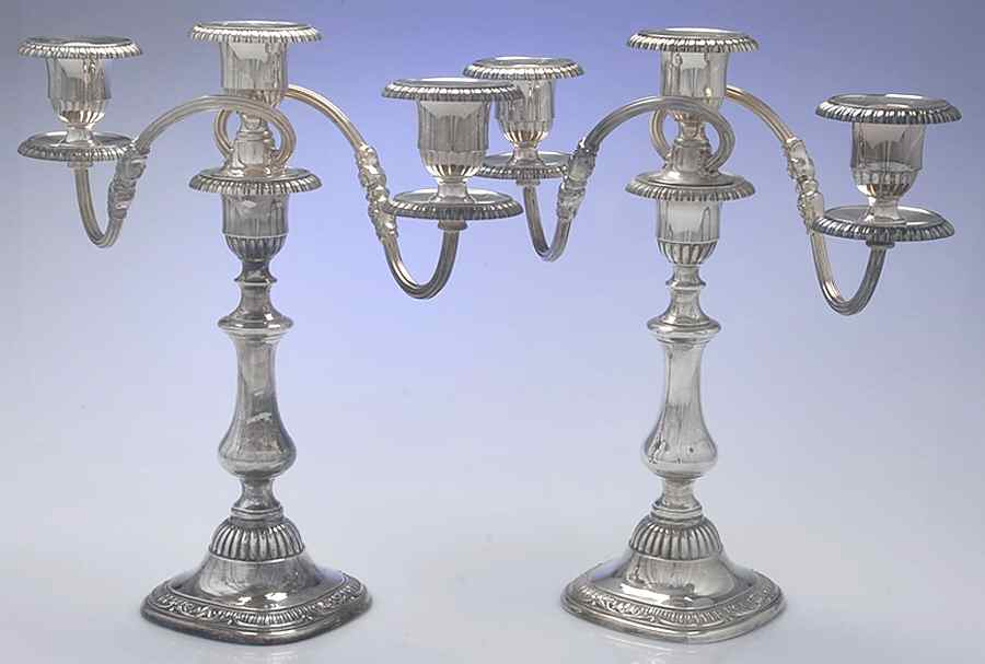 Sulgrave Manor (Silverplate, Hollowware) Pair of Large 3-Light Candelabra by Reed & Barton-1