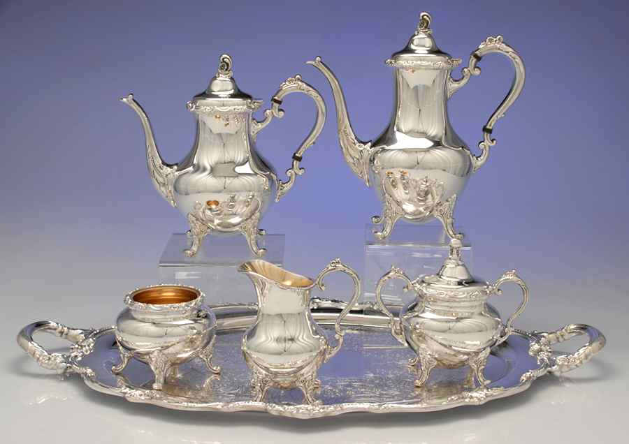 Tara Hall (Silverplate, Holloware) 6-Piece Plated Tea Set (Waste & Tray) by Reed & Barton-1