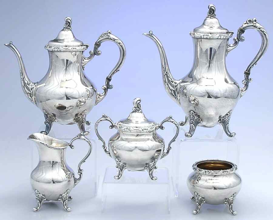 Tara Hall (Silverplate, Holloware) 5-Piece Plated Tea Set (with Waste) by Reed & Barton-1