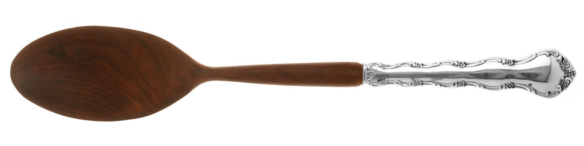 Tara (Sterling, 1955, No Monograms) Salad Serving Spoon with Wooden Bowl HC by Reed & Barton-1
