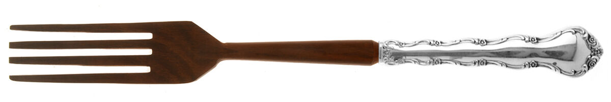 Tara (Sterling, 1955, No Monograms) Salad Serving Fork with Wooden Prongs HC by Reed & Barton-1