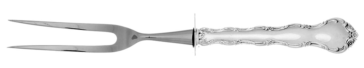 Tara (Sterling, 1955, No Monograms) Large Stainless Prong Carving Fork W/Sterling Guar by Reed & Barton-1