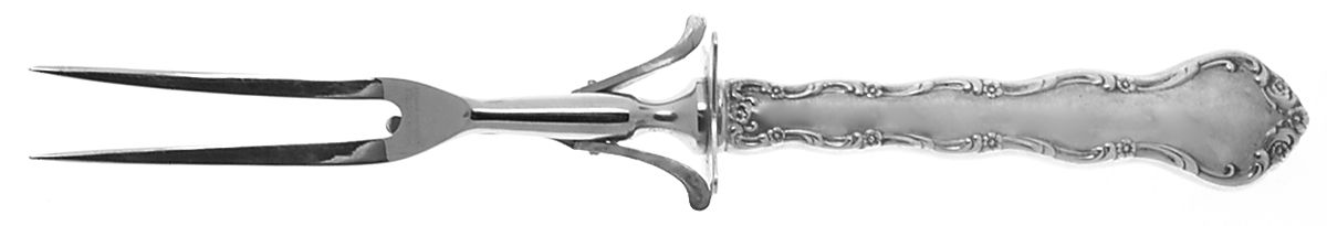 Tara (Sterling, 1955, No Monograms) Lg Carving/Roast Fork-Stn Prong w/Sterling Guard by Reed & Barton-1