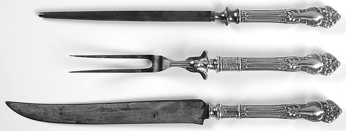 Tiger Lily (Silverplate, 1901) Large 3-Piece Roast Carving Set w/ Slvrplate Blade by Reed & Barton-1