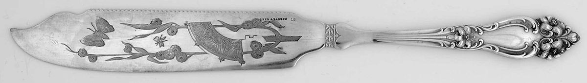 Tiger Lily (Silverplate, 1901) Bright Cut Solid Piece Cake Knife/Cake Saw by Reed & Barton-1