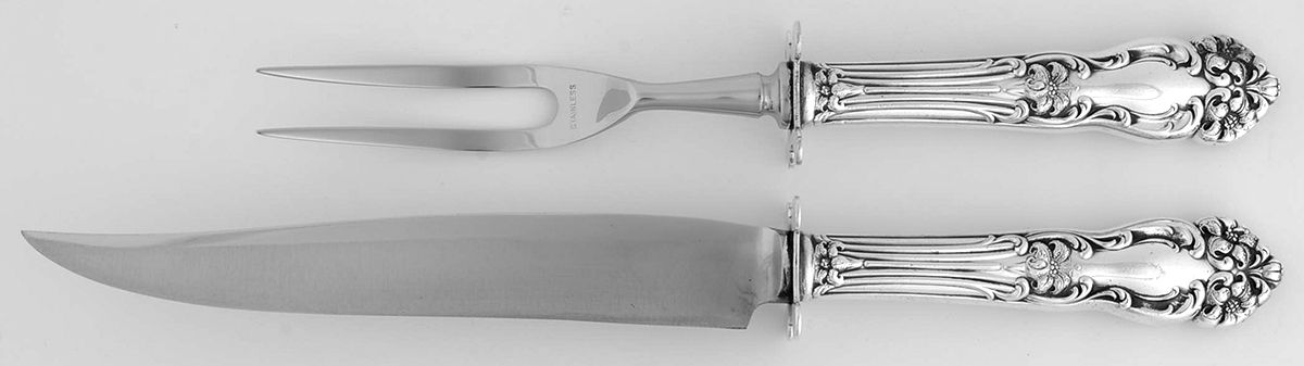 Tiger Lily (Silverplate, 1901) Small Stainless Blade 2-Piece Steak Carving Set by Reed & Barton-1