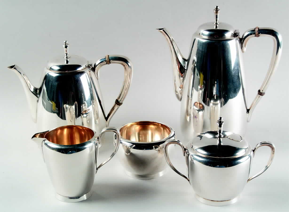 Town and Country (Sterling, Hollowware) 5 Piece Tea Set (SCP, STP, SCR, SSU, SWB) by Reed & Barton-1