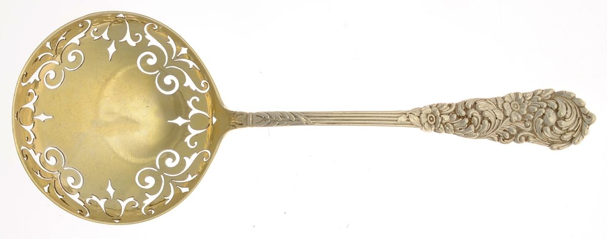 Trajan (Sterling, 1892) Large Pierced Pea Serving Spoon by Reed & Barton-1