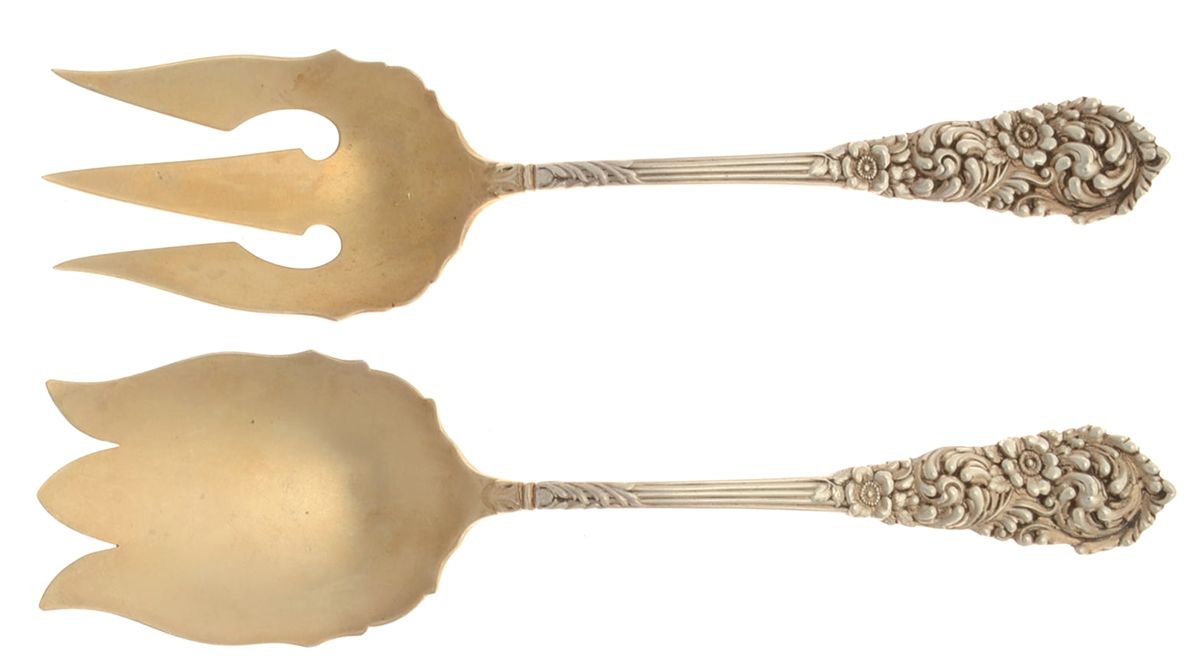 Trajan (Sterling, 1892) Small Solid 2 Piece Salad Serving Set by Reed & Barton-1