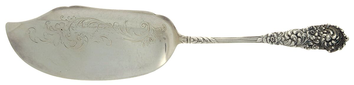Trajan (Sterling, 1892) Large Solid Bright Cut Fish Serving Knife by Reed & Barton-1