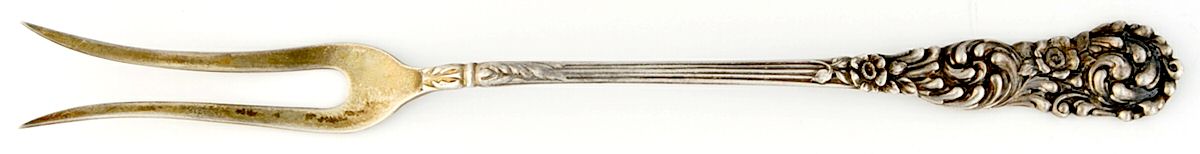 Trajan (Sterling, 1892) Long Handle Olive Fork by Reed & Barton-1