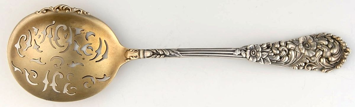 Trajan (Sterling, 1892) Small Cracked Ice Serving Spoon w/Hidden Piercing by Reed & Barton-1