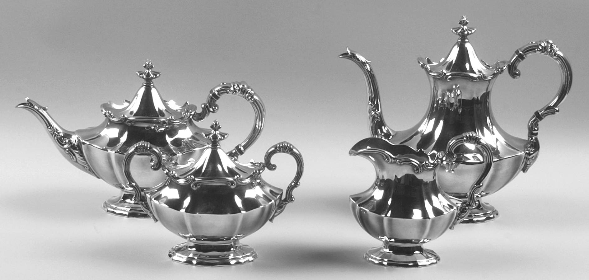 Victorian (Silverplate, Hollowware) (4 Piece) Silverplate Tea Set by Reed & Barton-1