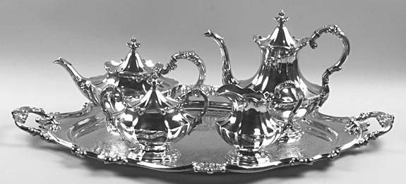 Victorian (Silverplate, Hollowware) 5-Piece Silverplate Tea Set (with Tray) by Reed & Barton-1