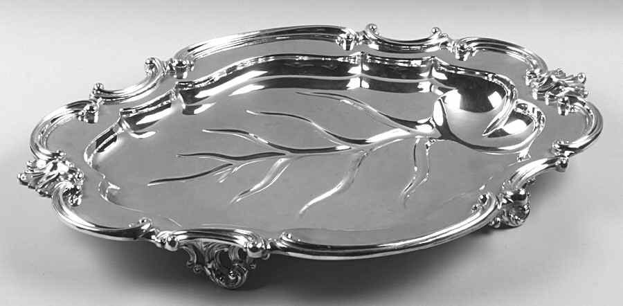 Victorian (Silverplate, Hollowware) Large Plated Footed Meat Platter with Well by Reed & Barton-1