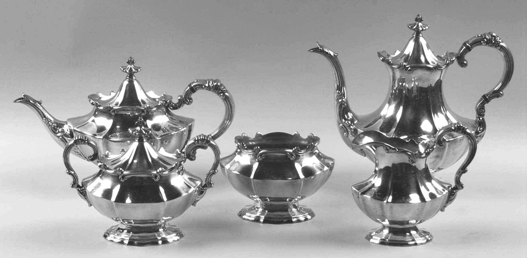 Victorian (Silverplate, Hollowware) 5-Piece Plated Tea Set (with Waste) by Reed & Barton-1