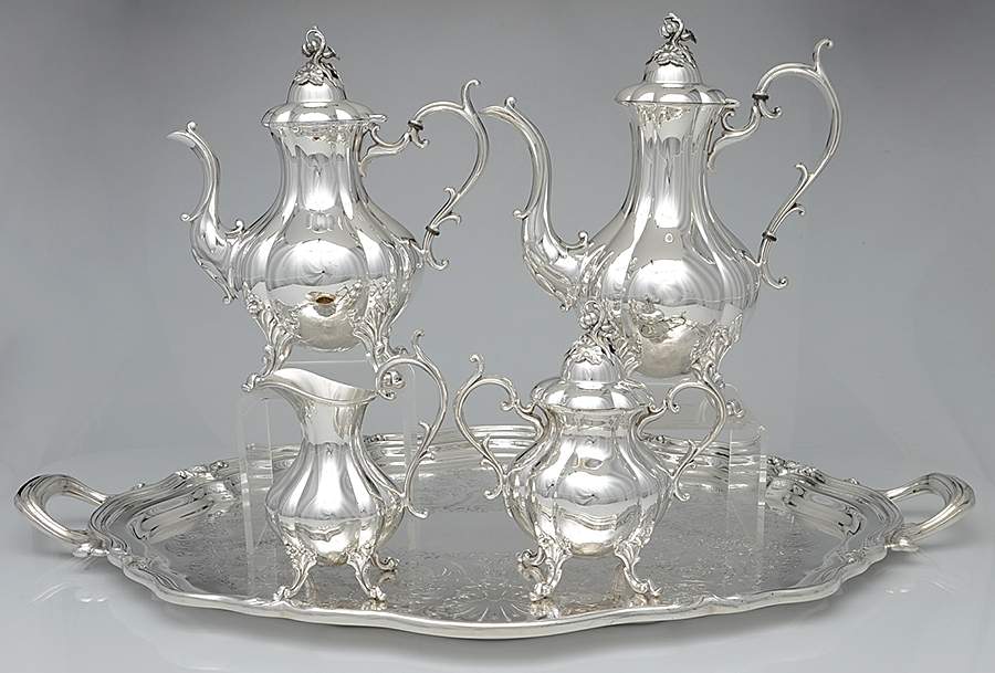 The Winthrop (Plain, Silverplate) 5-Piece Silverplate Tea Set (with Tray) by Reed & Barton-1
