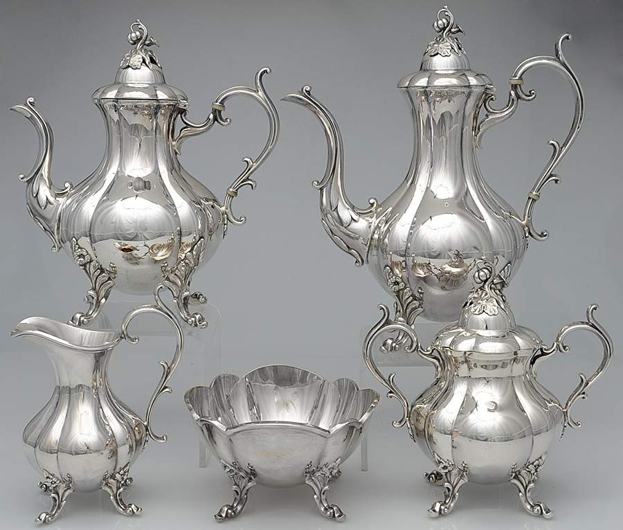 The Winthrop (Plain, Silverplate) 5-Piece Plated Tea Set (with Waste) by Reed & Barton-1