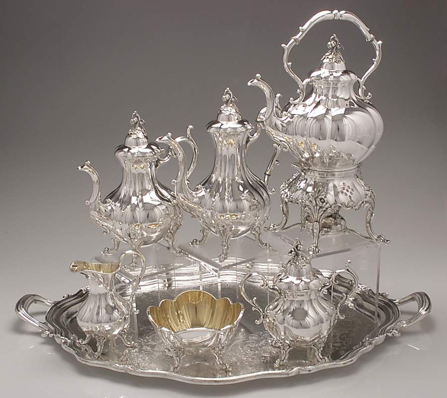 The Winthrop (Plain, Silverplate) 7-Piece Plated Tea Set (w/ Waste, Kttle & Try) by Reed & Barton-1