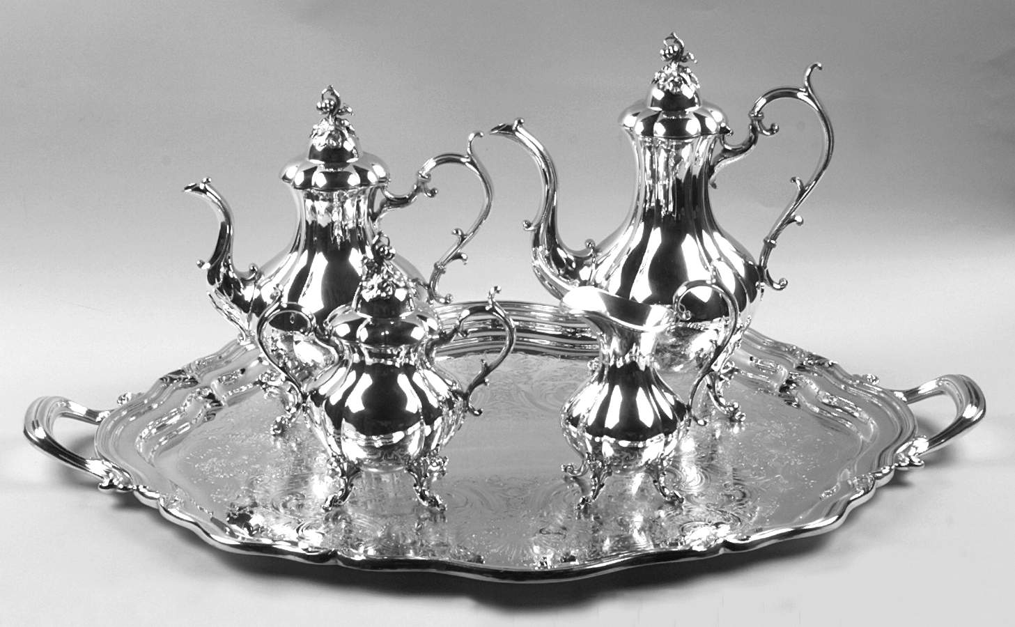 The Winthrop (Plain, Silverplate) 5-Pc Silverplate Tea Set with Footed Tray by Reed & Barton-1