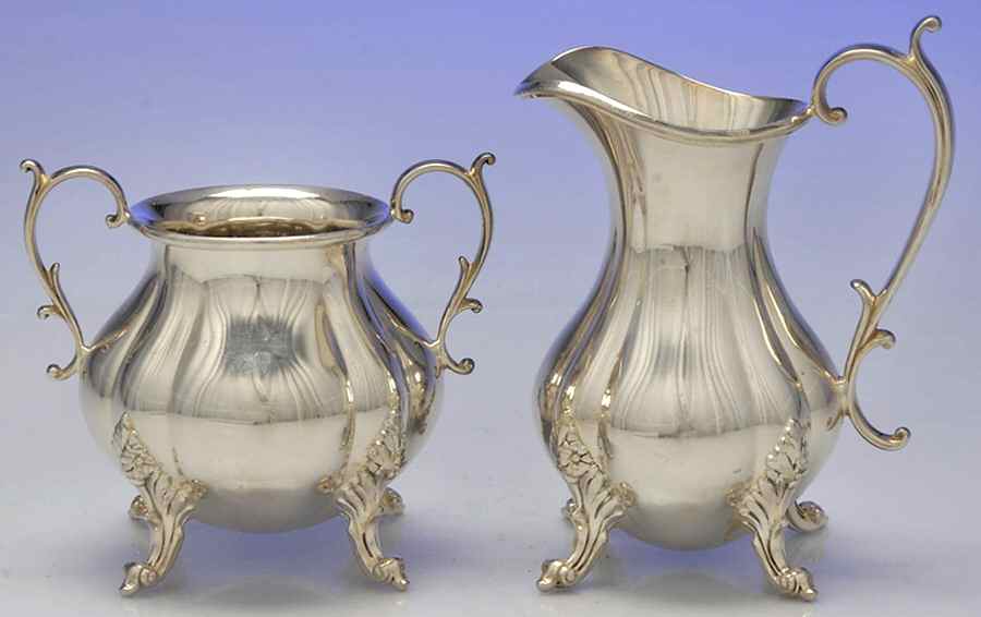 The Winthrop (Plain, Silverplate) Plated Mini Creamer and Open Sugar by Reed & Barton-1