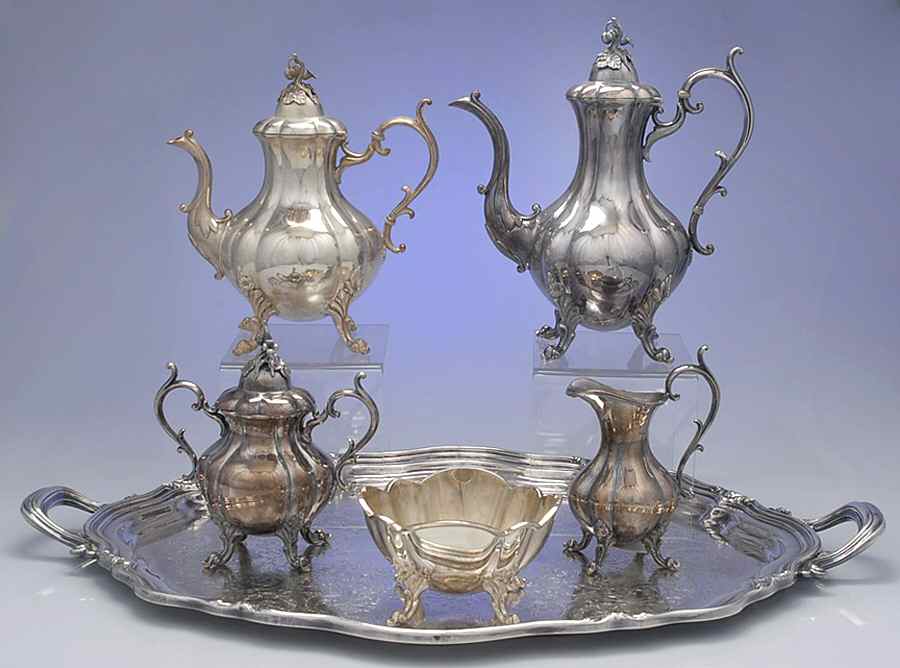 The Winthrop (Plain, Silverplate) 6-Piece Plated Tea Set (Waste & Footed Tray) by Reed & Barton-1