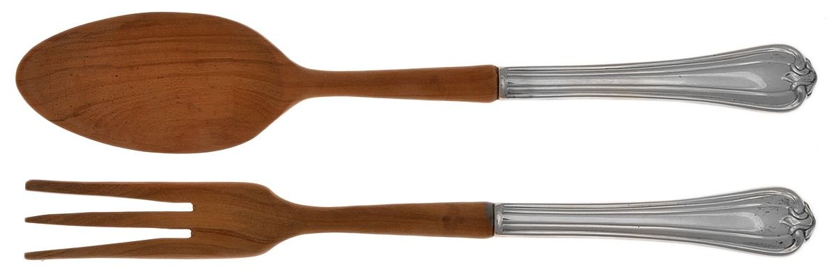 Woodwind (Sterling, 1986) Wooden Bowl 2 Piece Salad Set by Reed & Barton-1