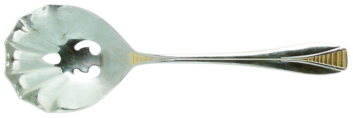 Avalon-Gold Accent (Stainless) Pierced Solid Serving Spoon by Retroneu-1