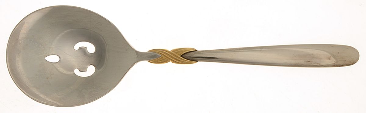 Braid-Gold Accent (Stainless) Pierced Solid Serving Spoon by Retroneu-1
