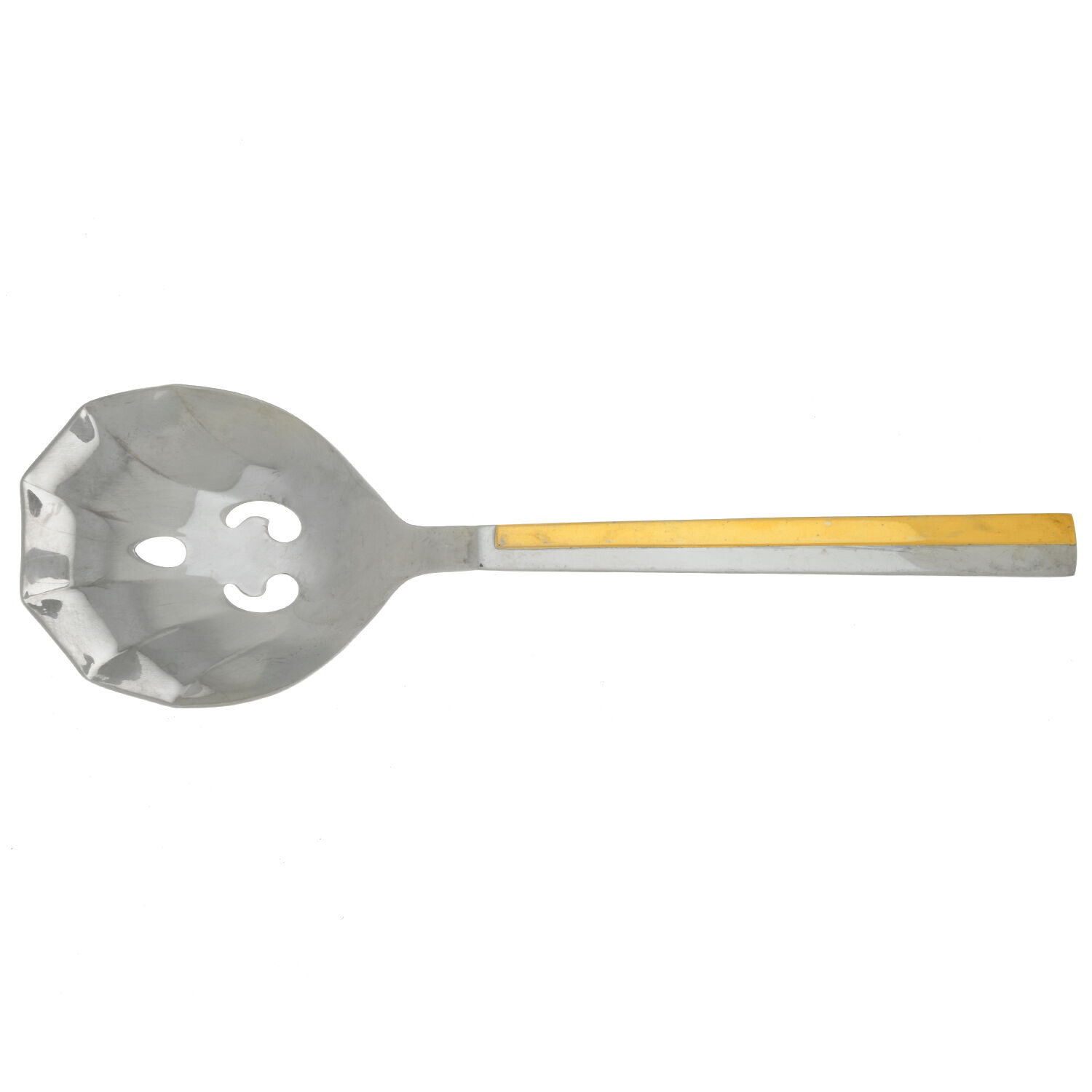 Center Stage (Stainless, Gold Accent) Pierced Solid Serving Spoon by Retroneu-1