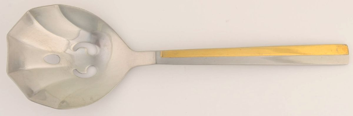 Center Stage (Stainless, Gold Accent) Pierced Solid Serving Spoon by Retroneu-1