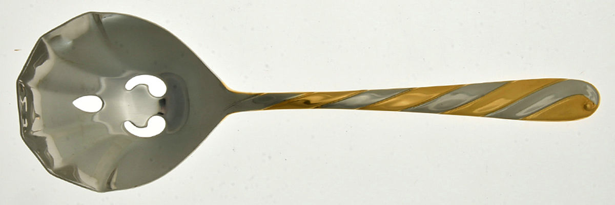 Concerto (Stainless, Gold Accent) Pierced Solid Serving Spoon by Retroneu-1