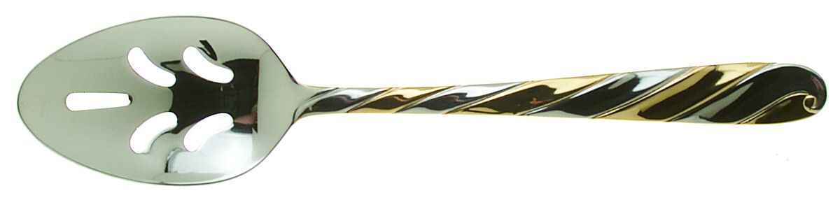 Diagonal-Gold (Stainless, Gold Accent) Pierced Tablespoon (Serving Spoon) by Retroneu-1