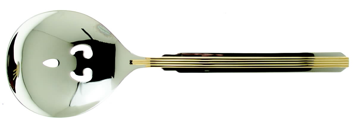 Empire State-Gold (Stainless) Pierced Solid Serving Spoon by Retroneu-1