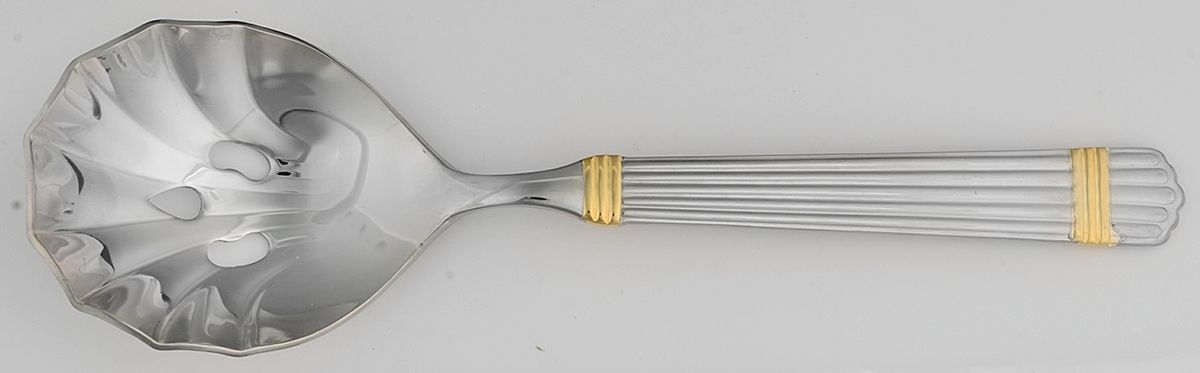 Esprit-Gold (Stainless, Gold Accent, 5 Ribs) Pierced Solid Serving Spoon by Retroneu-1
