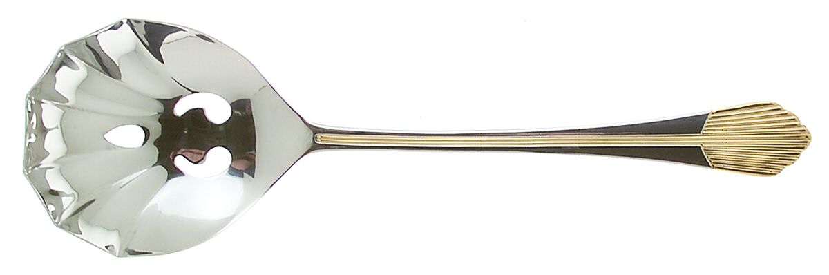 Flare (Stainless-Gold Accent) Pierced Solid Serving Spoon by Retroneu-1