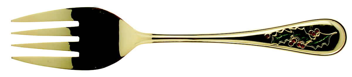 Hollyday (Gold Electroplate) Medium Solid Cold Meat Serving Fork by Retroneu-1