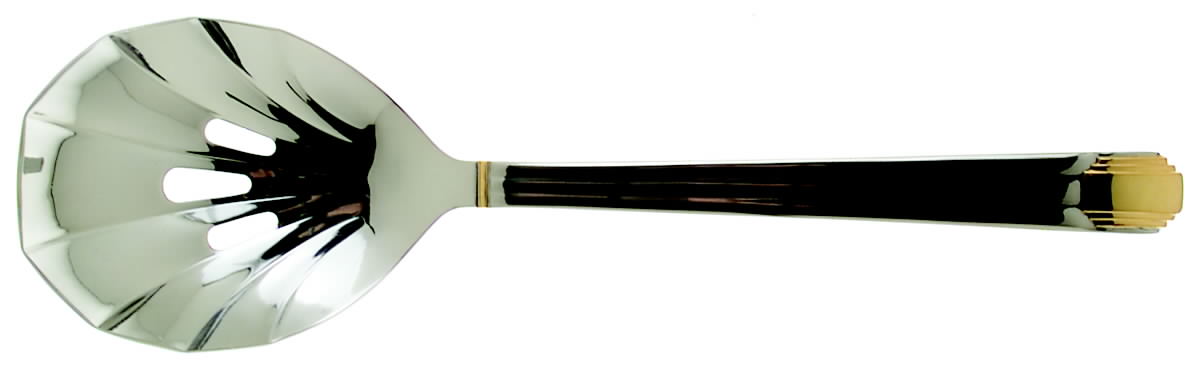 Ile De France (Stainless-Gold Accent) Pierced Solid Serving Spoon by Retroneu-1