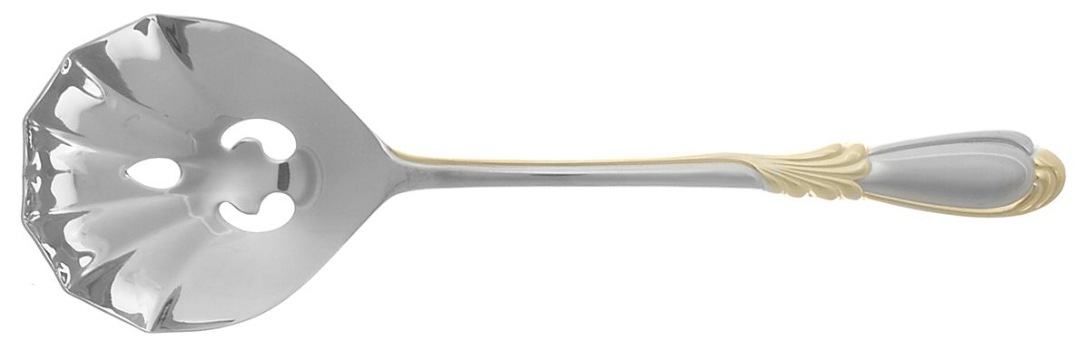 Linda (Stainless-Gold Accent) Pierced Solid Serving Spoon by Retroneu-1