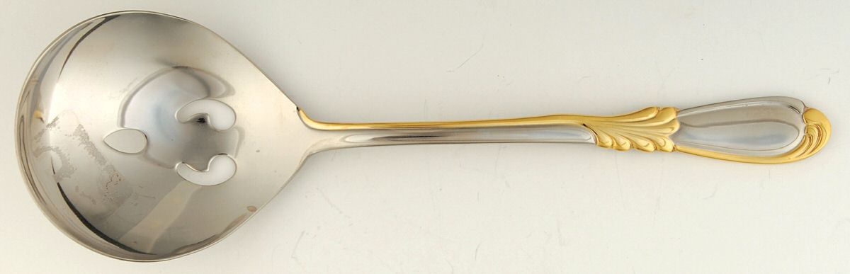Linda (Stainless-Gold Accent) Pierced Tablespoon (Serving Spoon) by Retroneu-1