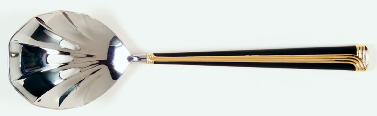 Noir d'Or (Stainless, Black-Gold Accent) Pierced Solid Serving Spoon by Retroneu-1