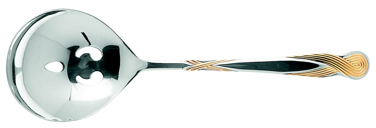 Octave-Gold (Stainless, Gold Accent) Pierced Solid Serving Spoon by Retroneu-1