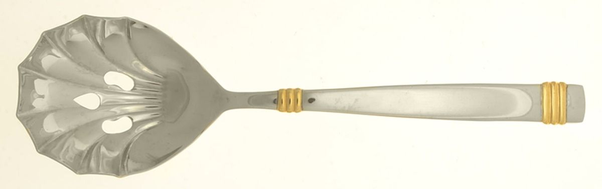Orion (Stainless-Gold Accent) Pierced Solid Serving Spoon by Retroneu-1