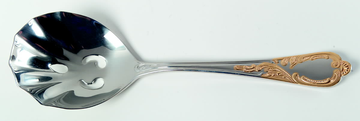 Pegasus Gold (Stainless) Pierced Solid Serving Spoon by Retroneu-1