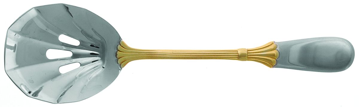 Prince of Wales-Gold Accent (Stainless) Pierced Solid Serving Spoon by Retroneu-1