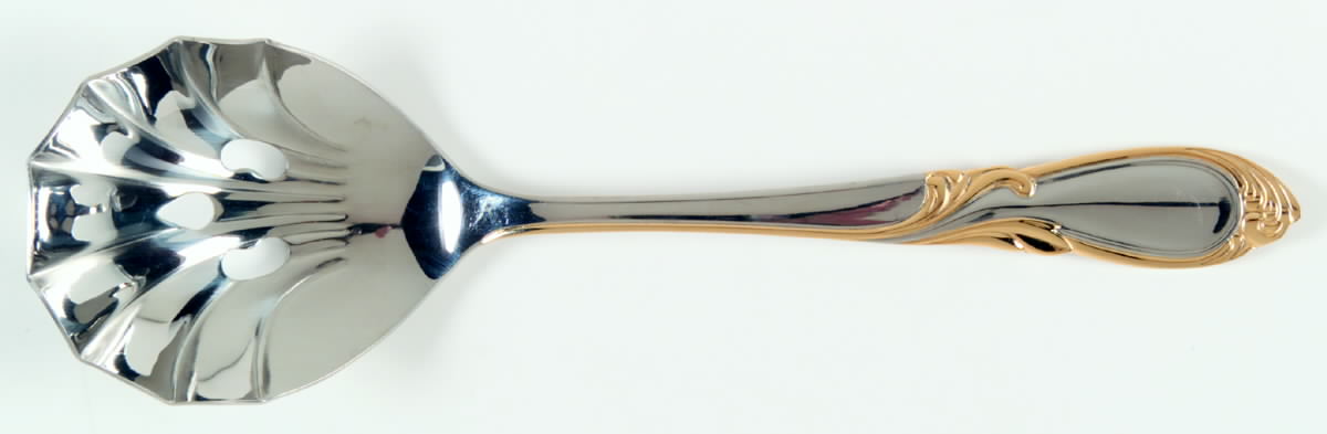 Stephanie-Gold Accent (Stainless) Pierced Solid Serving Spoon by Retroneu-1