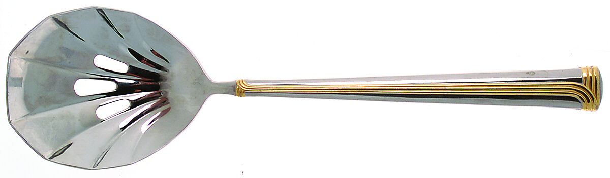 Superieur (Stainless-Gold Accent) Pierced Solid Serving Spoon by Retroneu-1