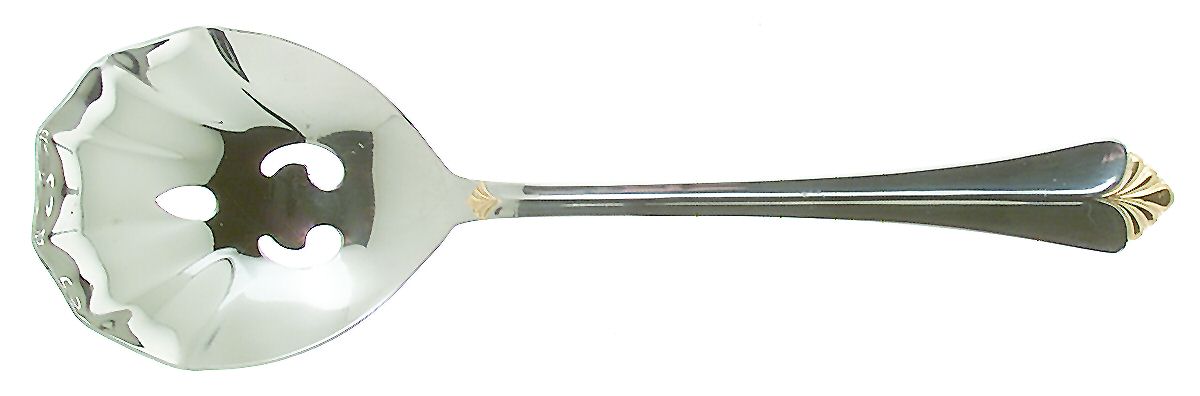 Whitney-Gold (Stainless, Gold Acct) Pierced Solid Serving Spoon by Retroneu-1